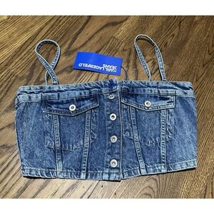 Karl Lagerfeld KLJ Denim Bandeau Top Crop Button Tank Size XL NWT